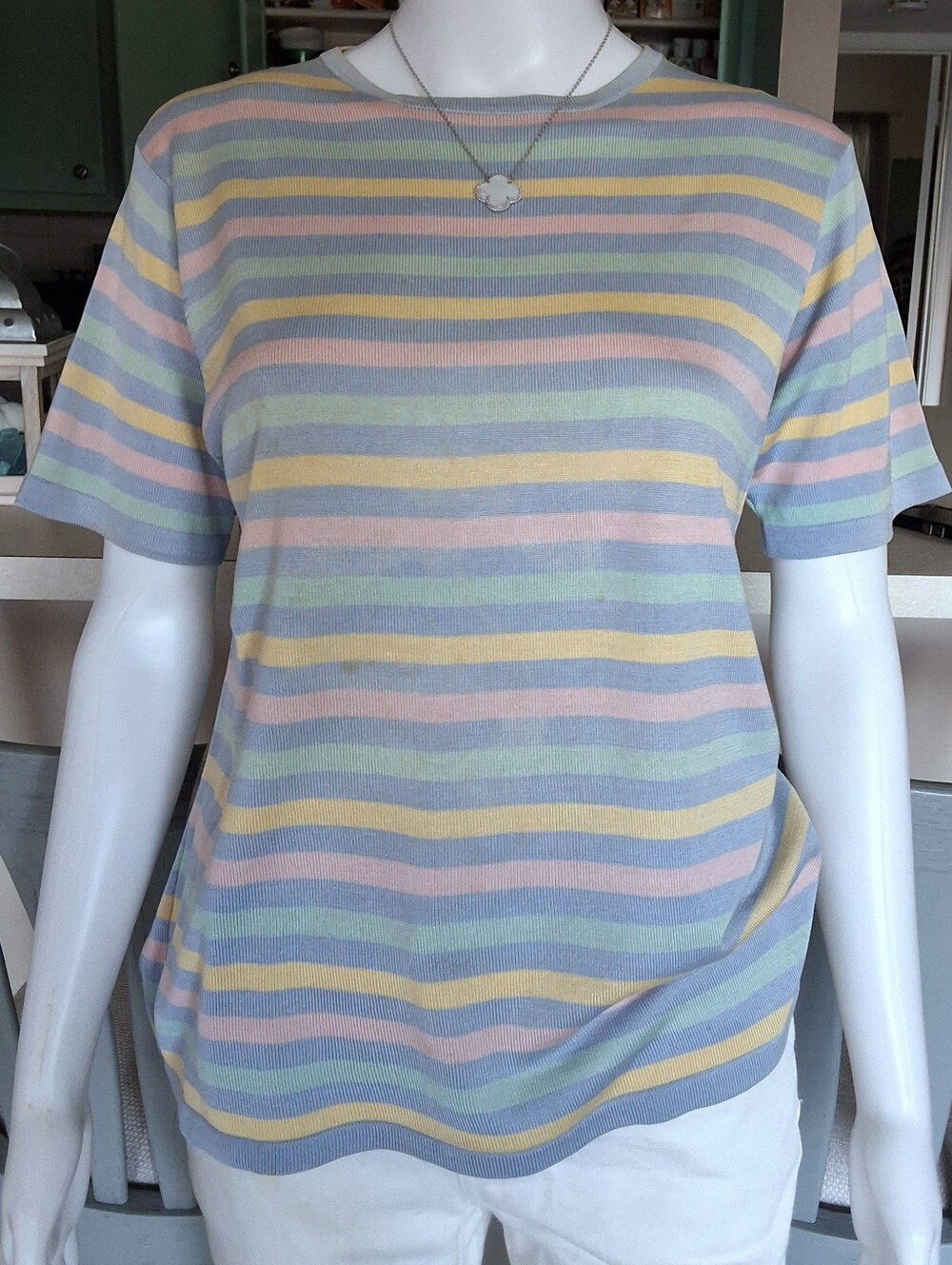 Evelyn & Arthur Silk Striped Short Sleeve Tee - Size Large - NWOT